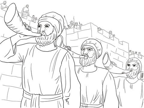 Joshua Army Marching Around The Jericho Blowing Trumpets Coloring Page